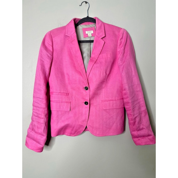 J Crew Womens 100% Linen Blazer Jacket Size 4 Pink Preppy Coastal Chic Office - Picture 1 of 12
